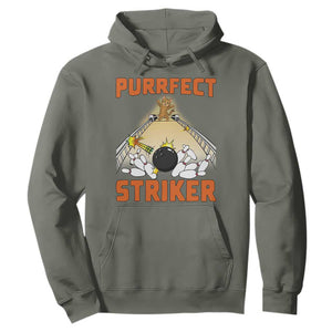 Funny Cat Bowling Gift Hoodie Purrfect Striker TS12 Military Green Print Your Wear
