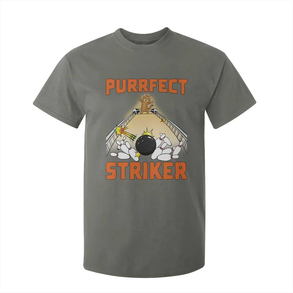 Funny Cat Bowling Gift T Shirt For Kid Purrfect Striker TS12 Military Green Print Your Wear