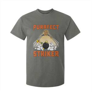 Funny Cat Bowling Gift T Shirt For Kid Purrfect Striker TS12 Military Green Print Your Wear