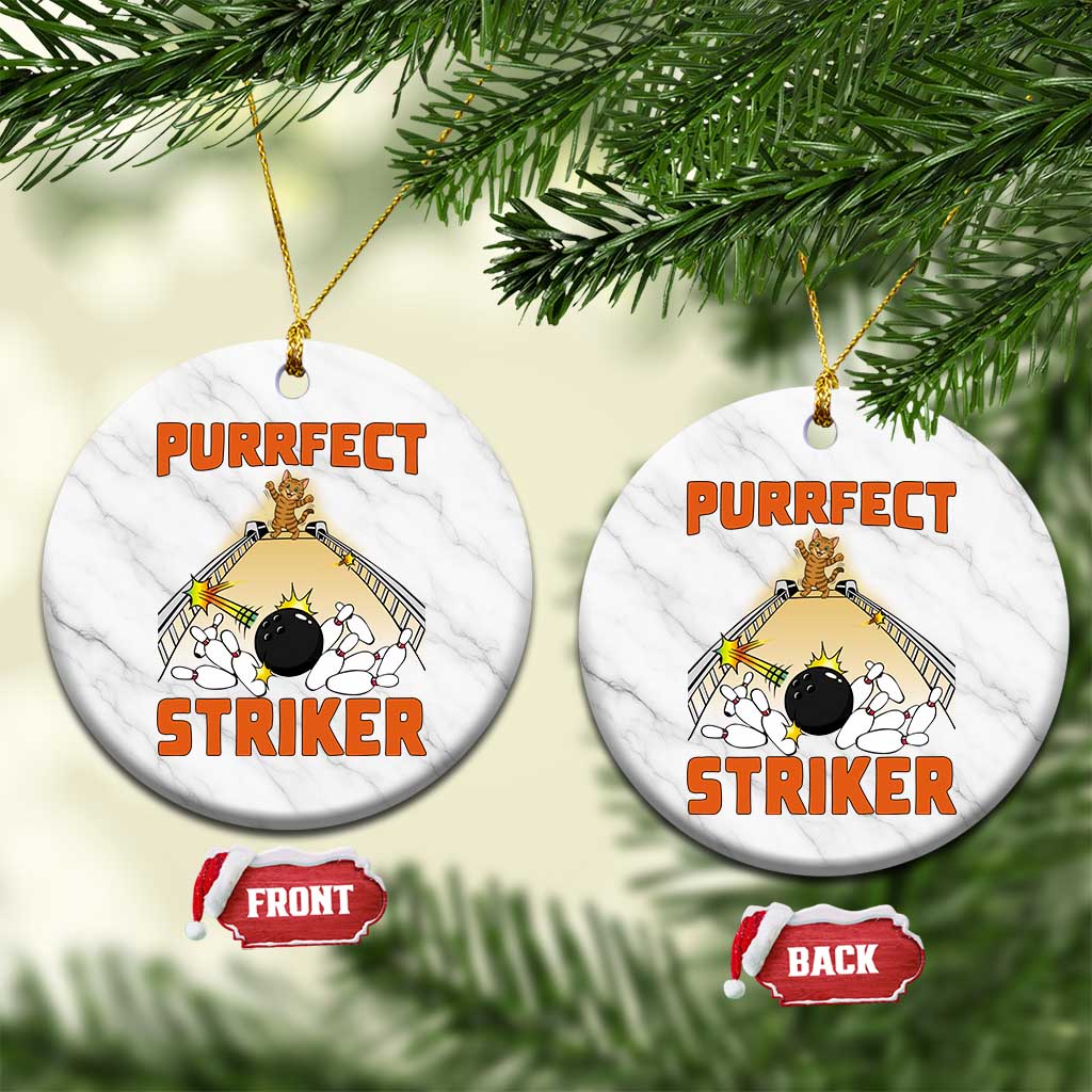 Funny Cat Bowling Gift Ceramic Ornament Purrfect Striker TS12 1pc White Marble Print Your Wear