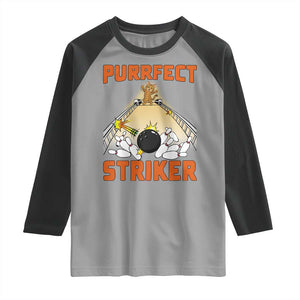 Funny Cat Bowling Gift Raglan Shirt Purrfect Striker TS12 Sport Gray Black Print Your Wear