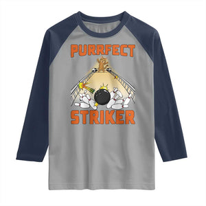Funny Cat Bowling Gift Raglan Shirt Purrfect Striker TS12 Sport Gray Navy Print Your Wear