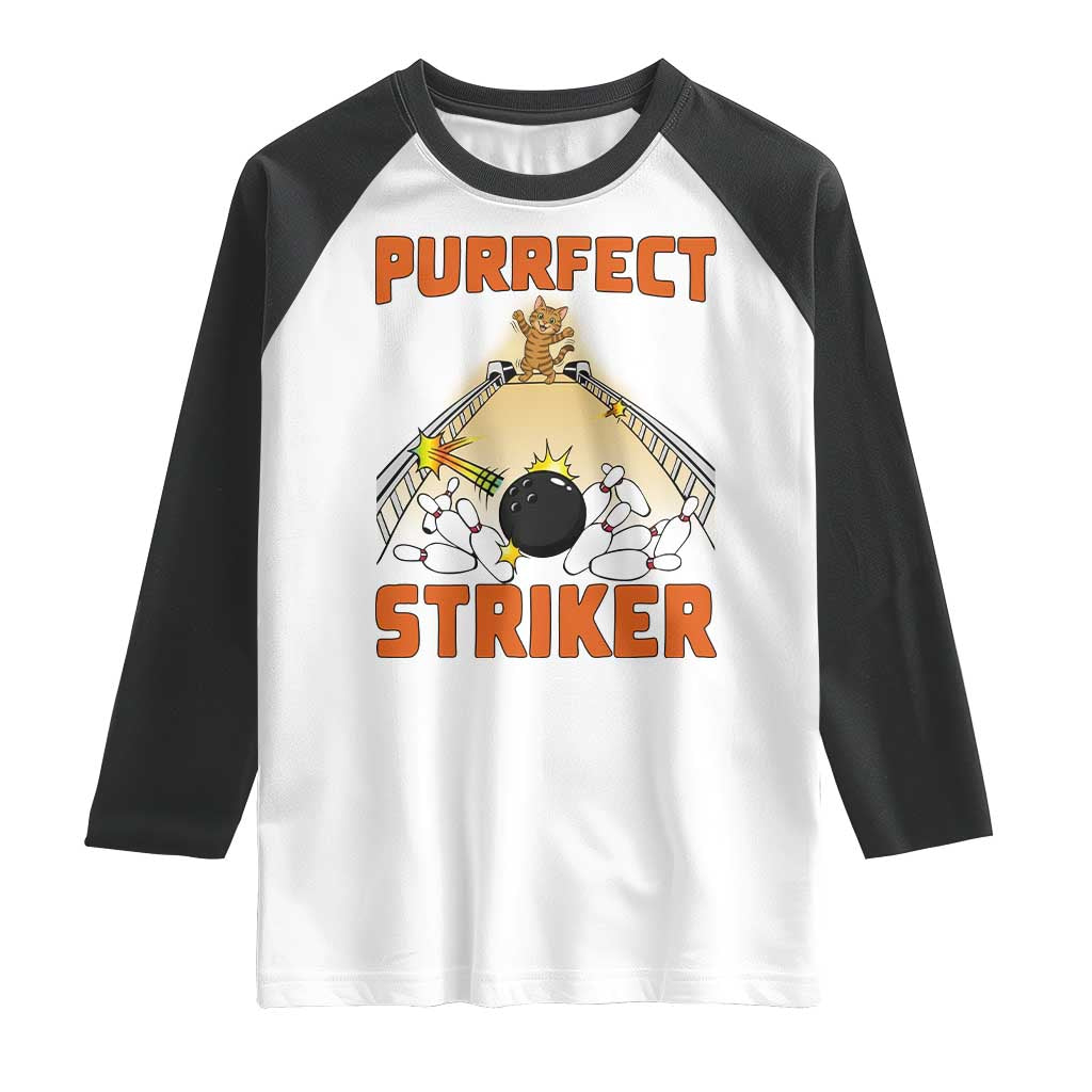 Funny Cat Bowling Gift Raglan Shirt Purrfect Striker TS12 White Black Print Your Wear