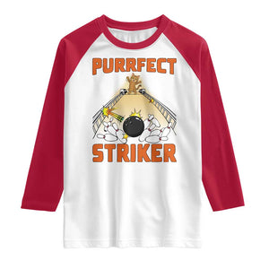 Funny Cat Bowling Gift Raglan Shirt Purrfect Striker TS12 White Red Print Your Wear