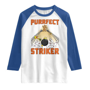 Funny Cat Bowling Gift Raglan Shirt Purrfect Striker TS12 White Royal Print Your Wear