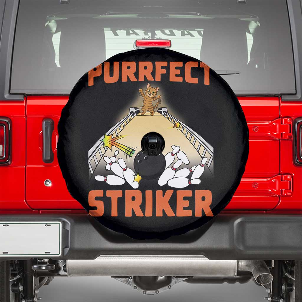 Funny Cat Bowling Gift Spare Tire Cover Purrfect Striker TS12 Black Print Your Wear