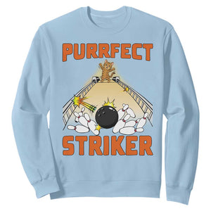 Funny Cat Bowling Gift Sweatshirt Purrfect Striker TS12 Light Blue Print Your Wear