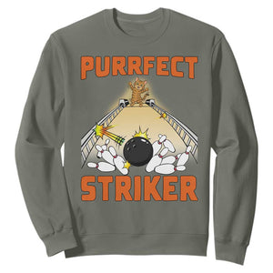 Funny Cat Bowling Gift Sweatshirt Purrfect Striker TS12 Military Green Print Your Wear