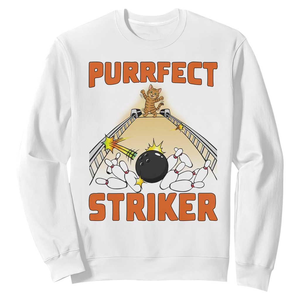 Funny Cat Bowling Gift Sweatshirt Purrfect Striker TS12 White Print Your Wear