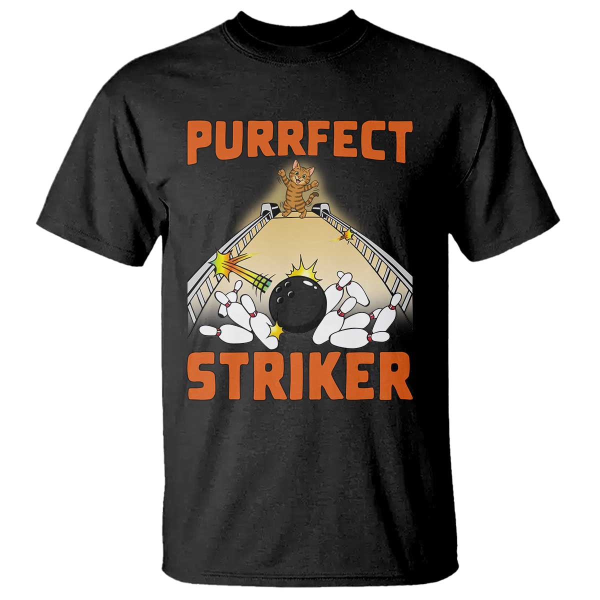 Funny Cat Bowling Gift T Shirt Purrfect Striker TS12 Black Print Your Wear