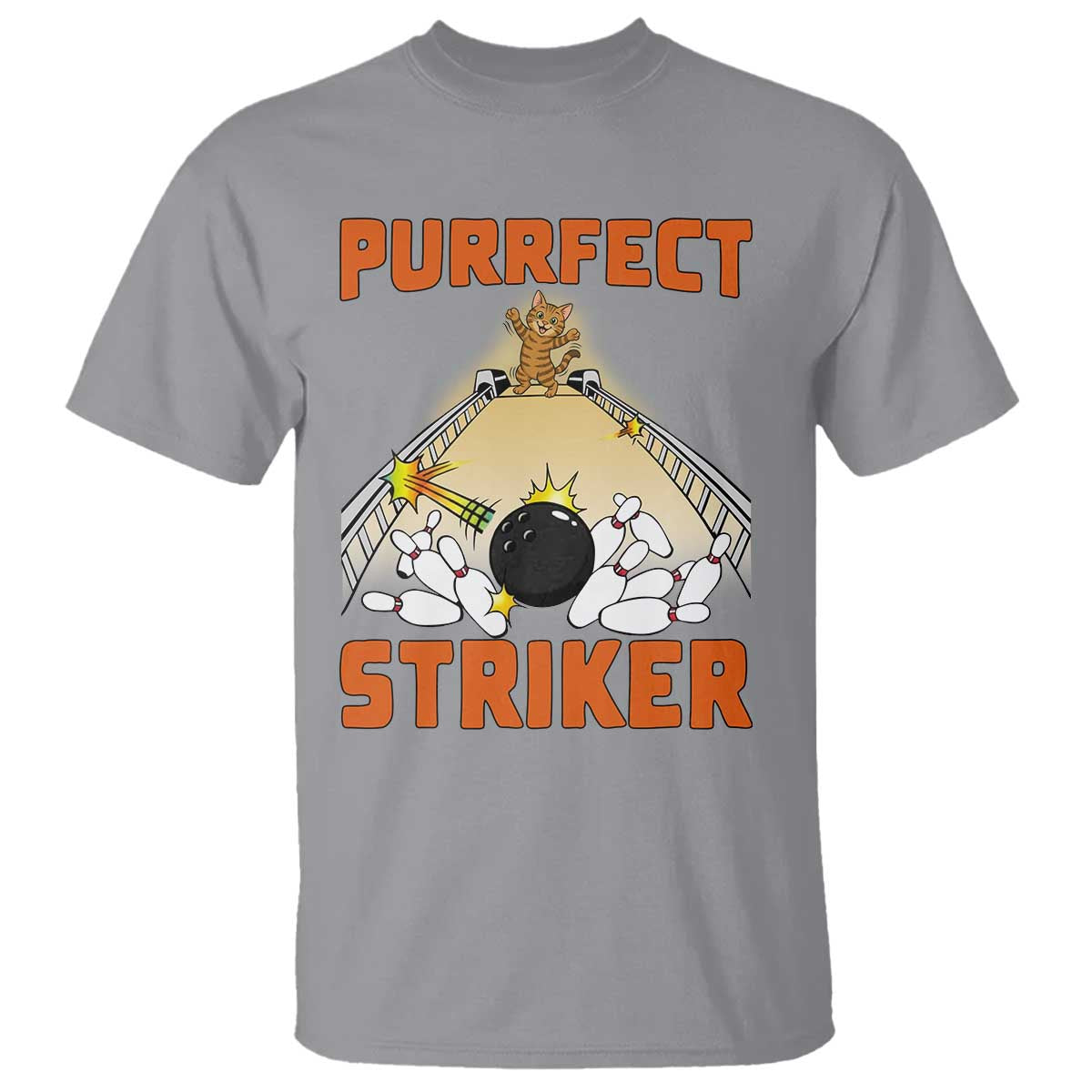 Funny Cat Bowling Gift T Shirt Purrfect Striker TS12 Sport Gray Print Your Wear