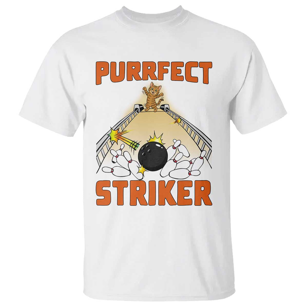 Funny Cat Bowling Gift T Shirt Purrfect Striker TS12 White Print Your Wear