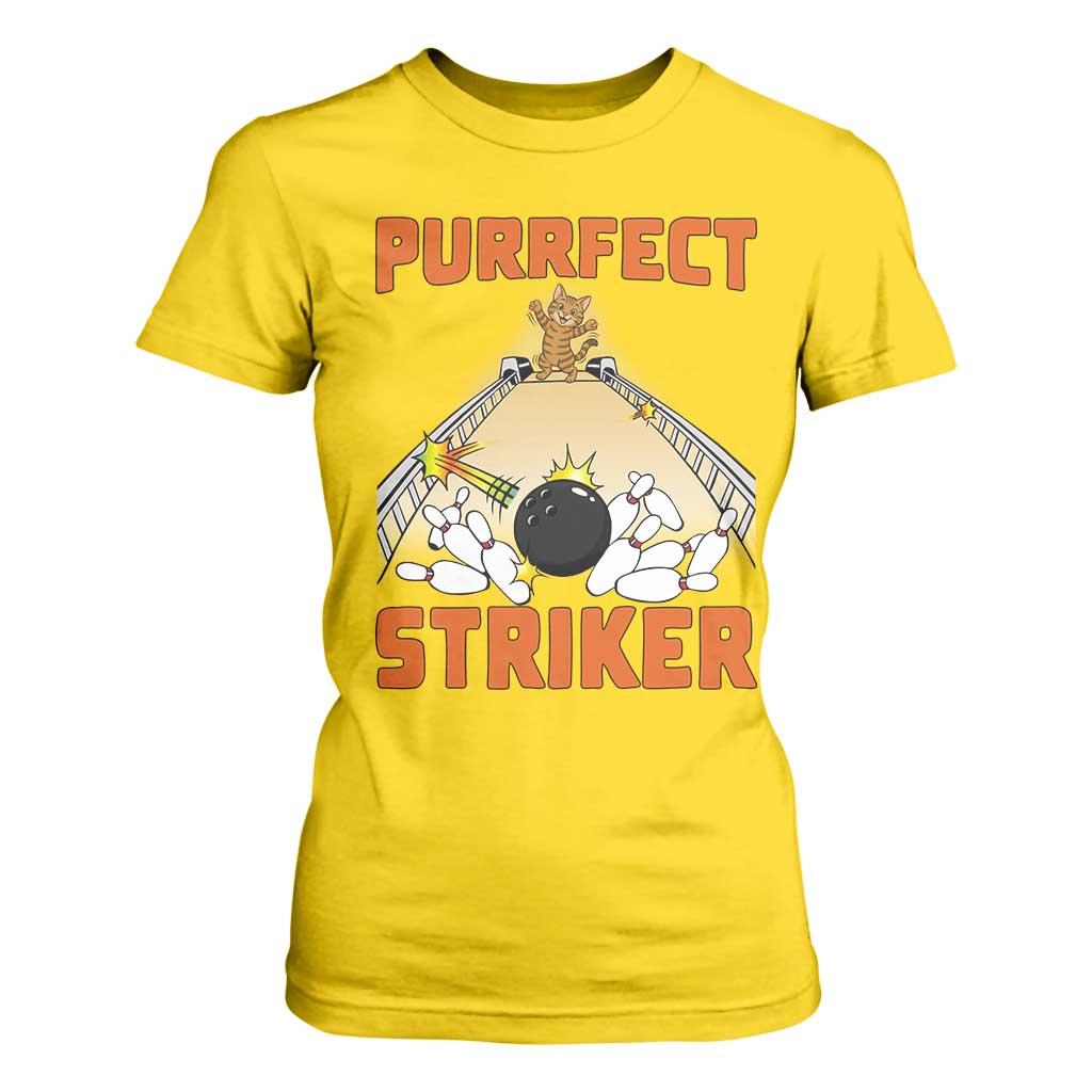 Funny Cat Bowling Gift T Shirt For Women Purrfect Striker TS12 Daisy Print Your Wear
