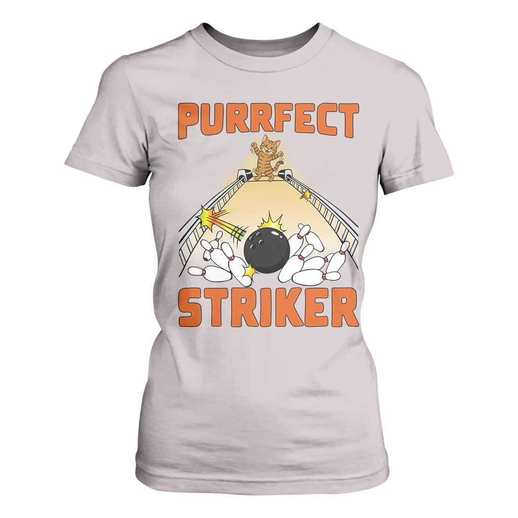Funny Cat Bowling Gift T Shirt For Women Purrfect Striker TS12 Ice Gray Print Your Wear