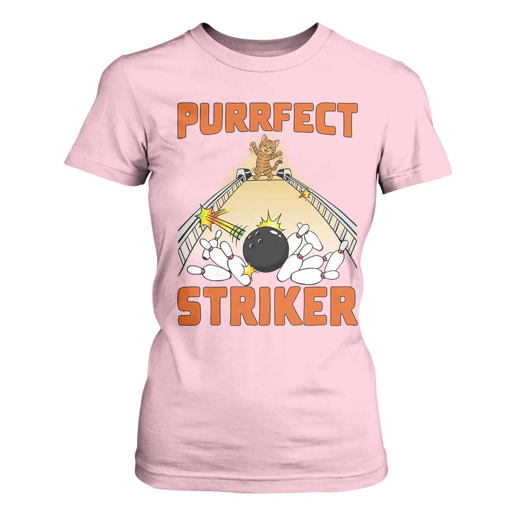 Funny Cat Bowling Gift T Shirt For Women Purrfect Striker TS12 Light Pink Print Your Wear