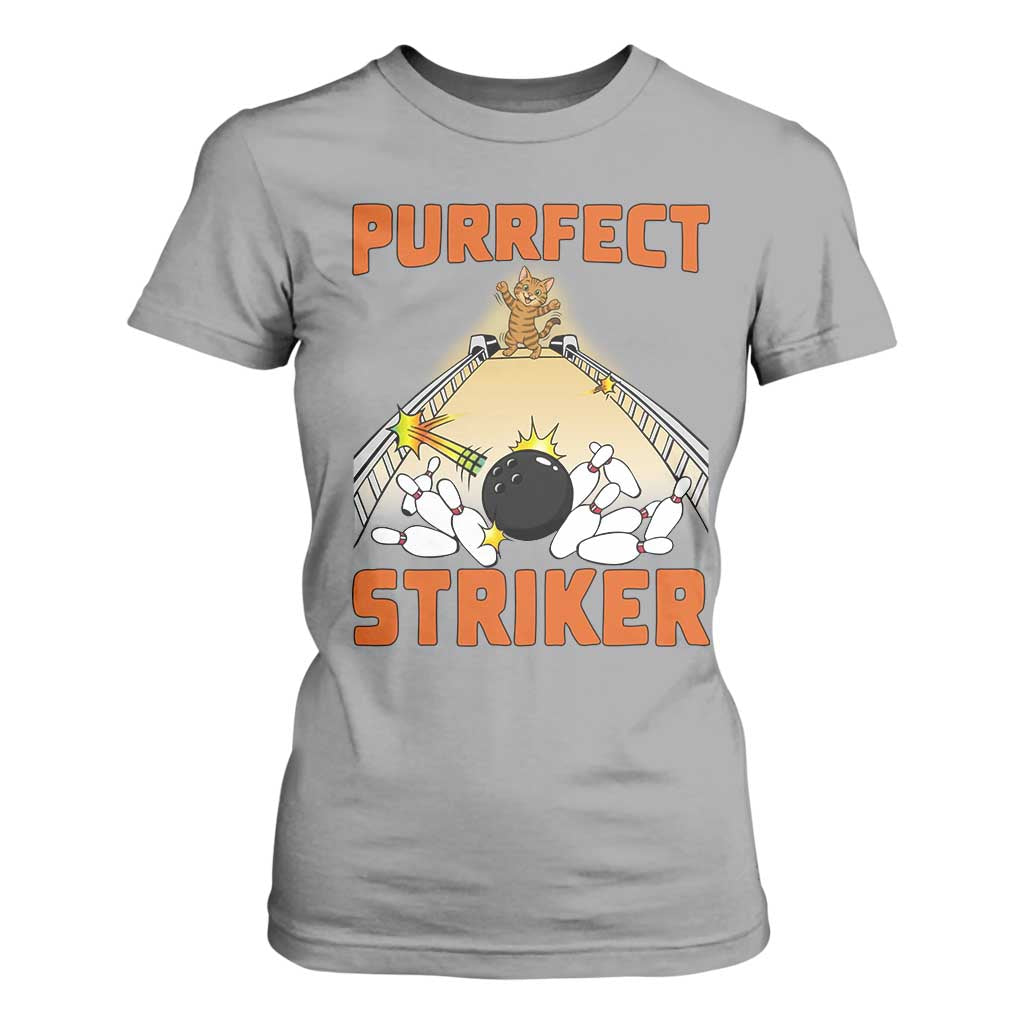 Funny Cat Bowling Gift T Shirt For Women Purrfect Striker TS12 Sport Gray Print Your Wear