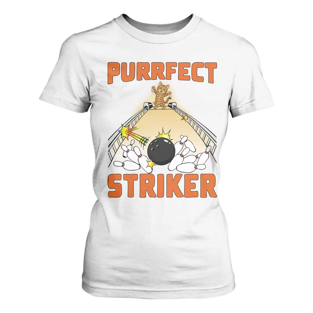 Funny Cat Bowling Gift T Shirt For Women Purrfect Striker TS12 White Print Your Wear
