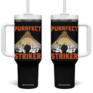 Funny Cat Bowling Gift Tumbler With Handle Purrfect Striker TS12 One Size: 40 oz Black Print Your Wear