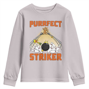 Funny Cat Bowling Gift Youth Sweatshirt Purrfect Striker TS12 Ice Gray Print Your Wear