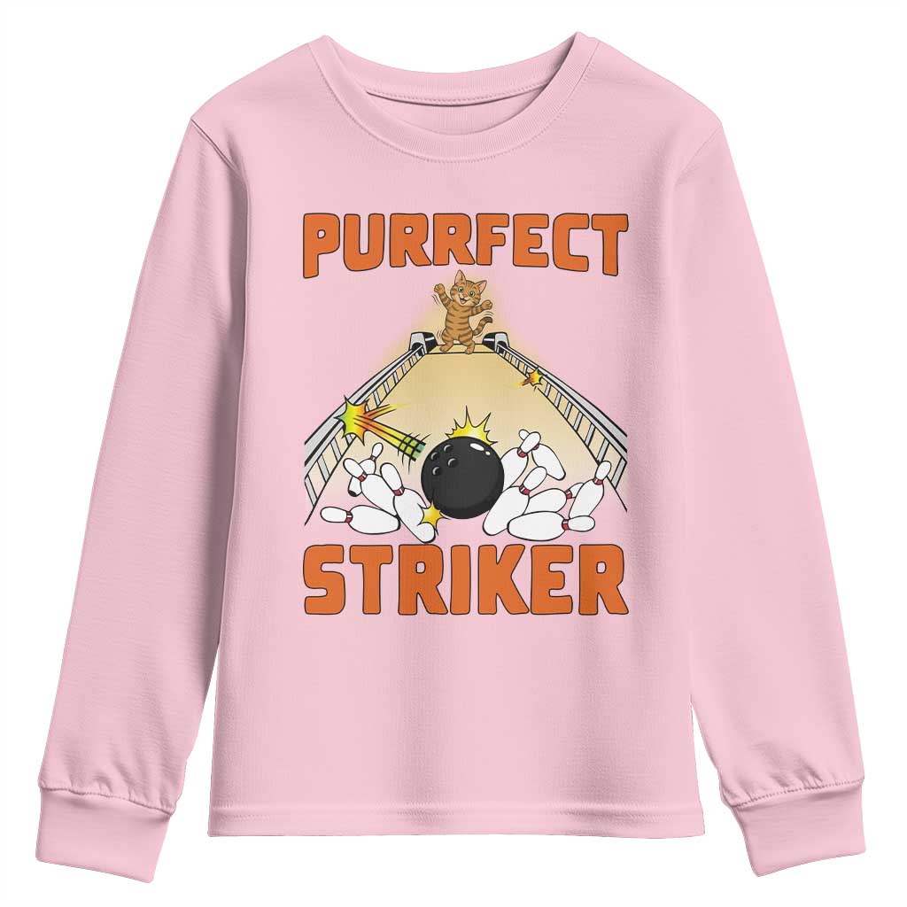 Funny Cat Bowling Gift Youth Sweatshirt Purrfect Striker TS12 Light Pink Print Your Wear