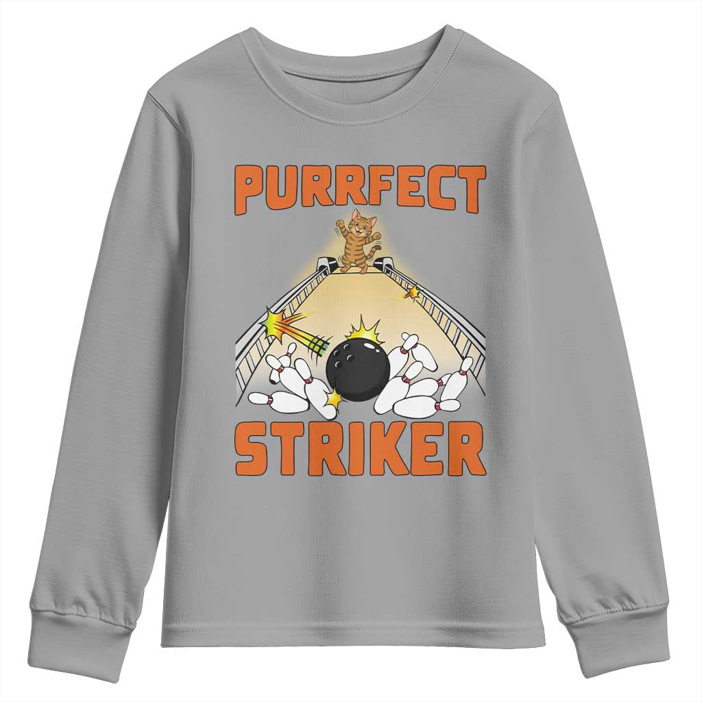 Funny Cat Bowling Gift Youth Sweatshirt Purrfect Striker TS12 Sport Gray Print Your Wear