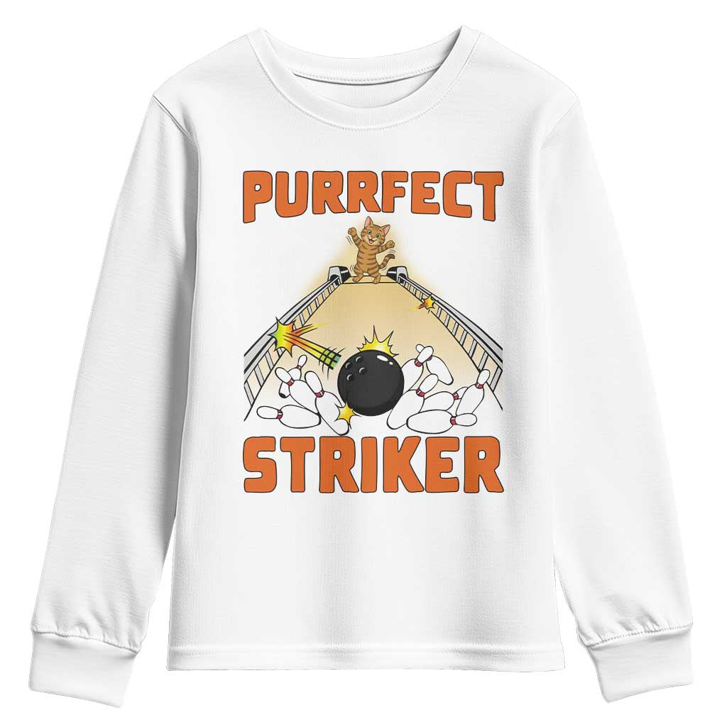 Funny Cat Bowling Gift Youth Sweatshirt Purrfect Striker TS12 White Print Your Wear