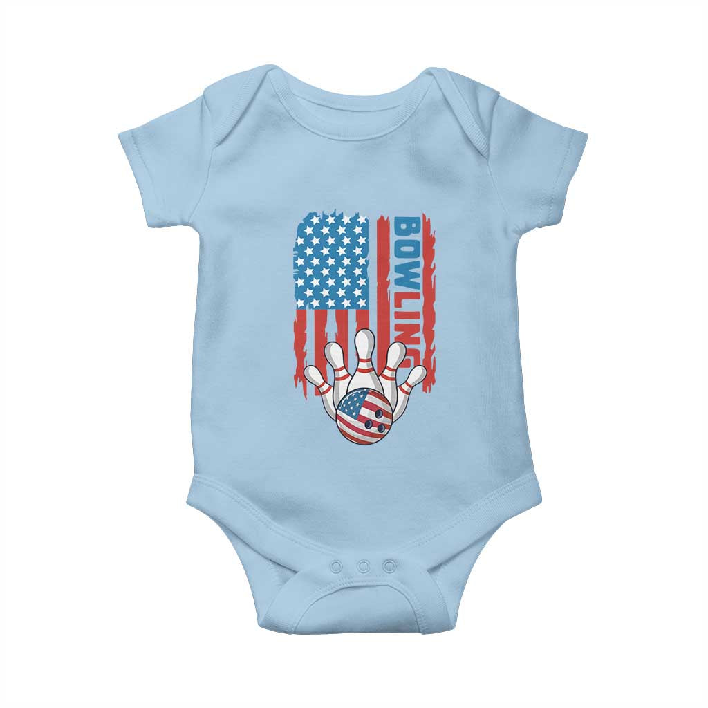 American Flag Patriotic Bowling Baby Onesie Bowler Gift TS12 Light Blue Print Your Wear