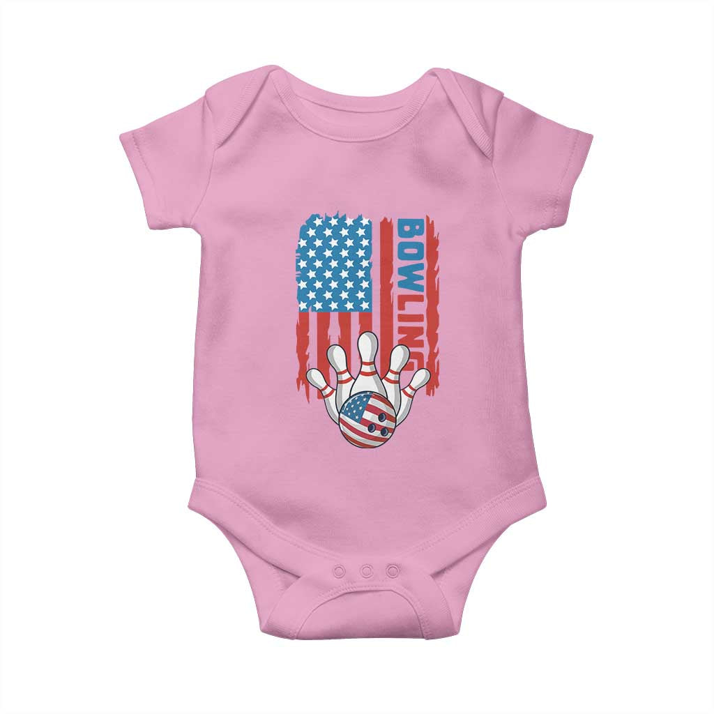 American Flag Patriotic Bowling Baby Onesie Bowler Gift TS12 Light Pink Print Your Wear