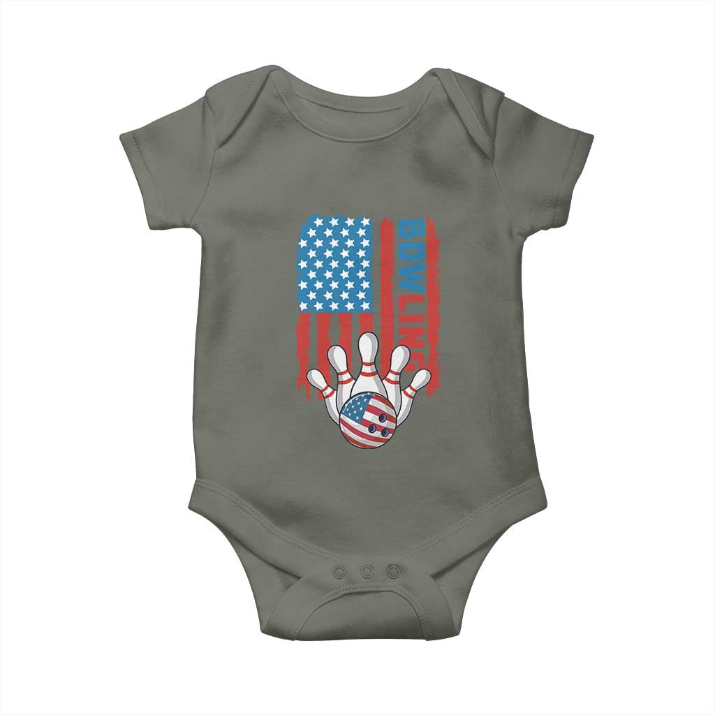 American Flag Patriotic Bowling Baby Onesie Bowler Gift TS12 Military Green Print Your Wear