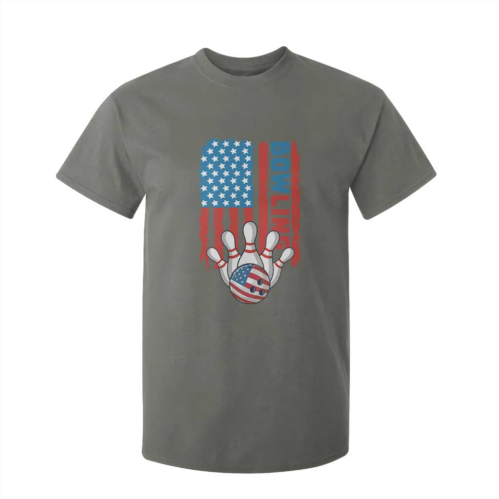 American Flag Patriotic Bowling T Shirt For Kid Bowler Gift TS12 Military Green Print Your Wear