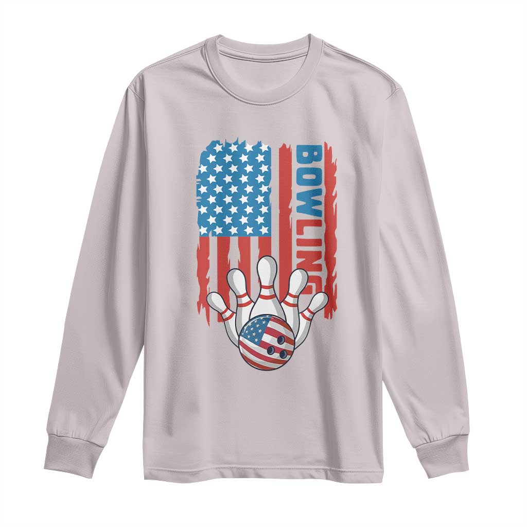 American Flag Patriotic Bowling Long Sleeve Shirt Bowler Gift TS12 Ice Gray Print Your Wear