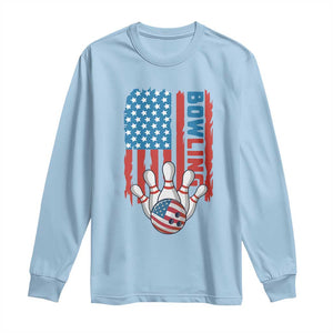 American Flag Patriotic Bowling Long Sleeve Shirt Bowler Gift TS12 Light Blue Print Your Wear