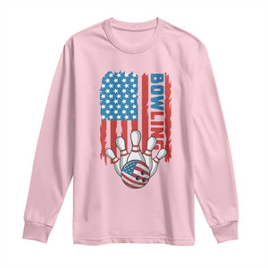 American Flag Patriotic Bowling Long Sleeve Shirt Bowler Gift TS12 Light Pink Print Your Wear