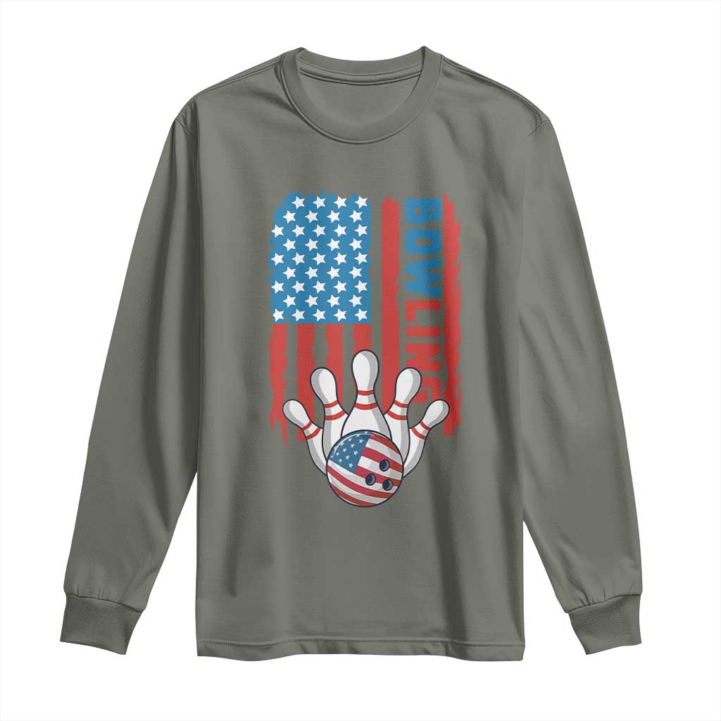 American Flag Patriotic Bowling Long Sleeve Shirt Bowler Gift TS12 Military Green Print Your Wear
