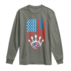 American Flag Patriotic Bowling Long Sleeve Shirt Bowler Gift TS12 Military Green Print Your Wear