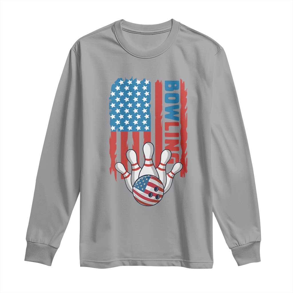 American Flag Patriotic Bowling Long Sleeve Shirt Bowler Gift TS12 Sport Gray Print Your Wear