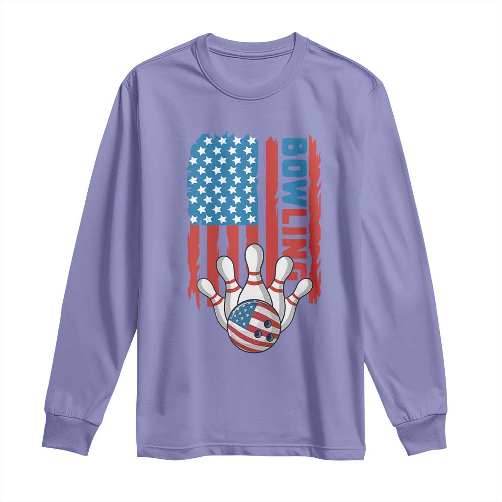 American Flag Patriotic Bowling Long Sleeve Shirt Bowler Gift TS12 Violet Print Your Wear
