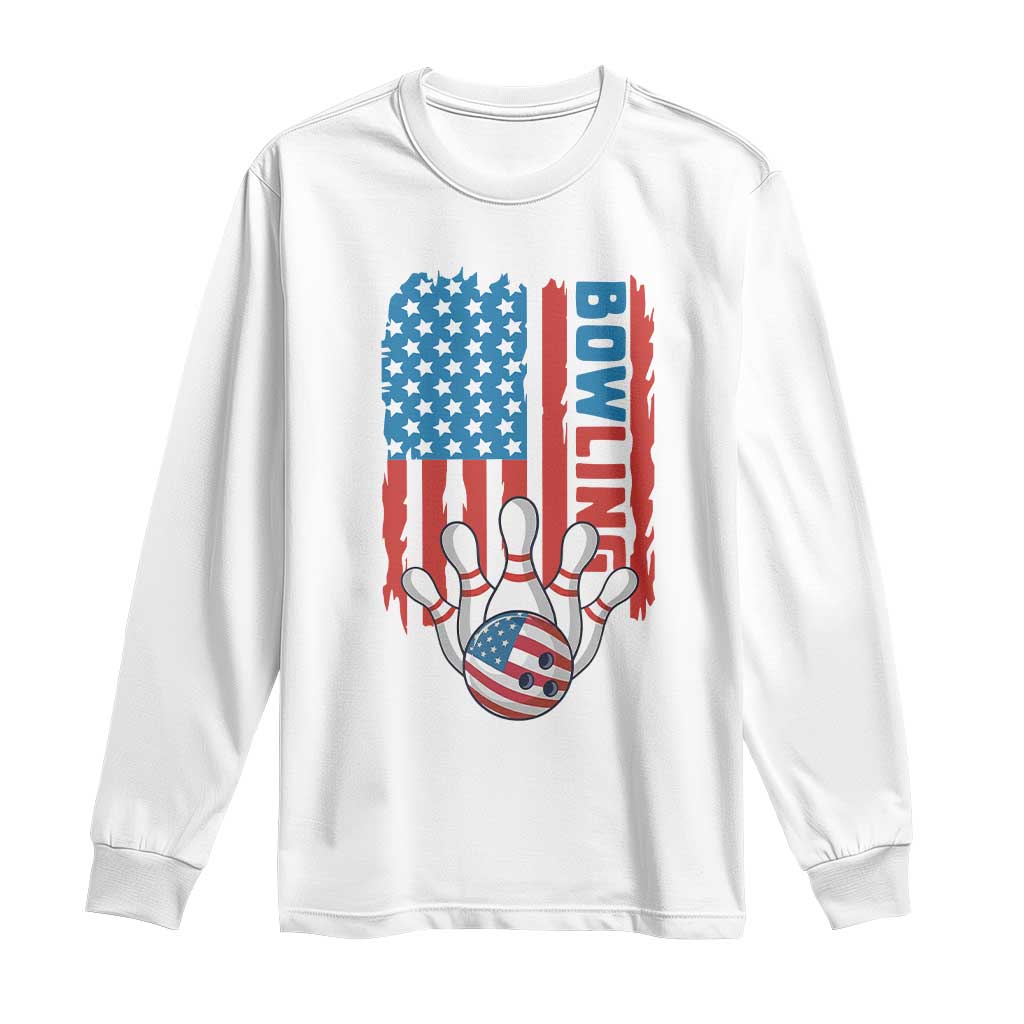 American Flag Patriotic Bowling Long Sleeve Shirt Bowler Gift TS12 White Print Your Wear