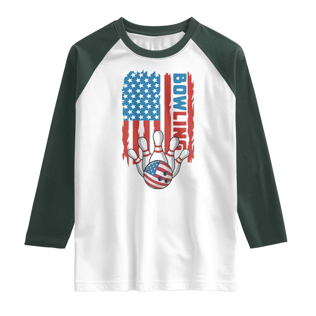 American Flag Patriotic Bowling Raglan Shirt Bowler Gift TS12 White Dark Forest Green Print Your Wear