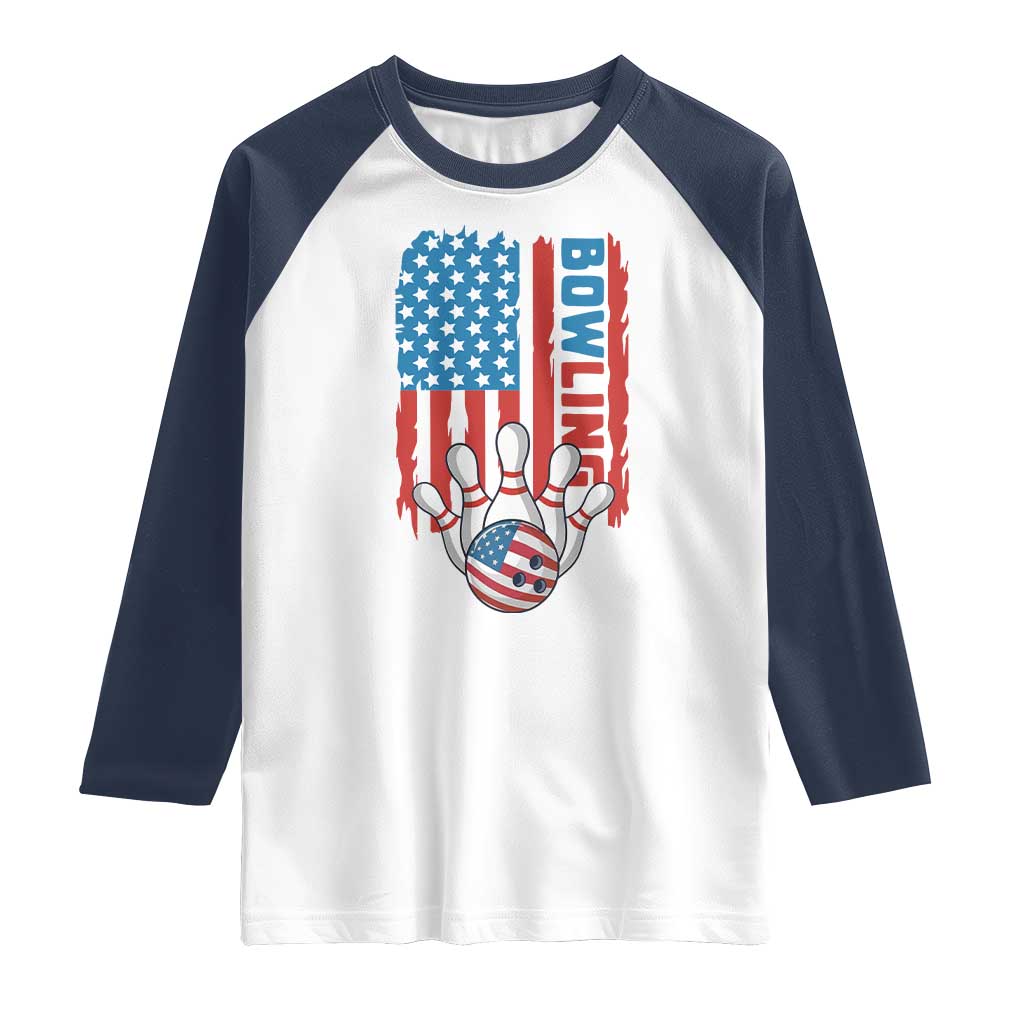 American Flag Patriotic Bowling Raglan Shirt Bowler Gift TS12 White Navy Print Your Wear