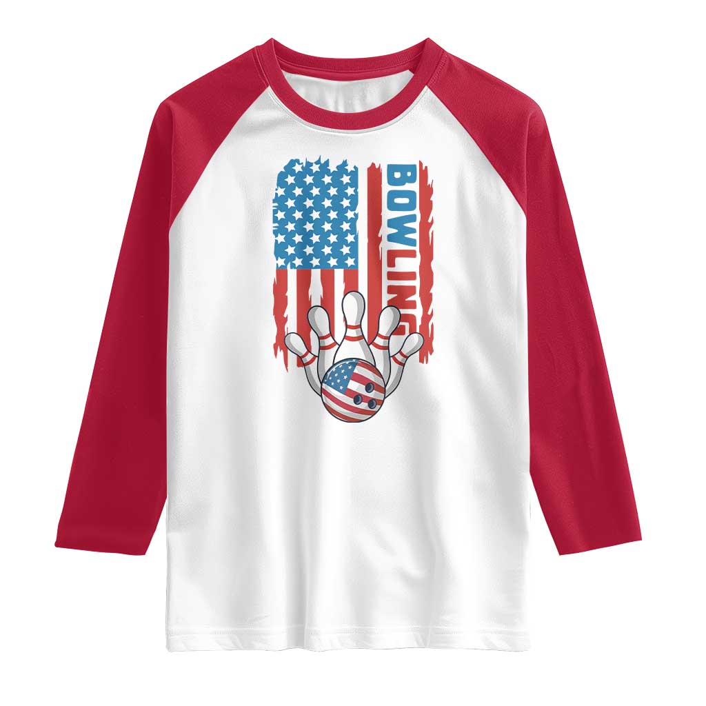 American Flag Patriotic Bowling Raglan Shirt Bowler Gift TS12 White Red Print Your Wear