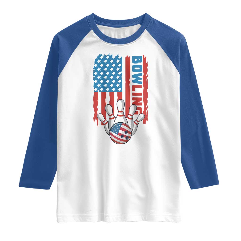 American Flag Patriotic Bowling Raglan Shirt Bowler Gift TS12 White Royal Print Your Wear