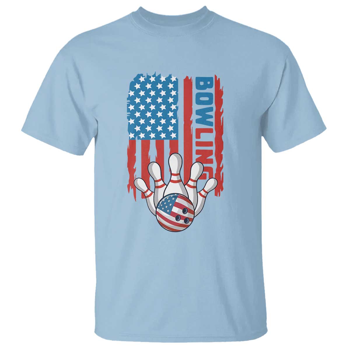 American Flag Patriotic Bowling T Shirt Bowler Gift TS12 Light Blue Print Your Wear