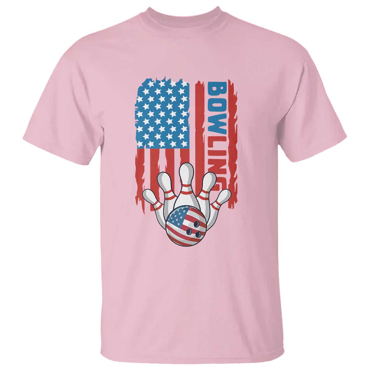 American Flag Patriotic Bowling T Shirt Bowler Gift TS12 Light Pink Print Your Wear