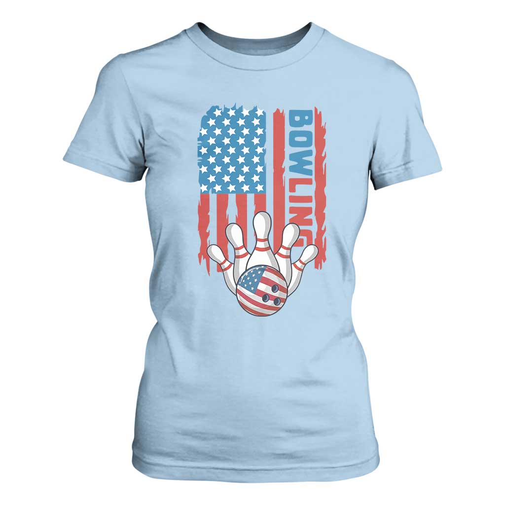 American Flag Patriotic Bowling T Shirt For Women Bowler Gift TS12 Light Blue Print Your Wear
