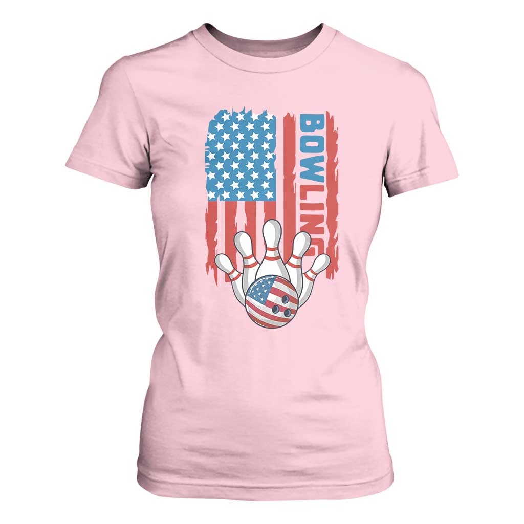 American Flag Patriotic Bowling T Shirt For Women Bowler Gift TS12 Light Pink Print Your Wear