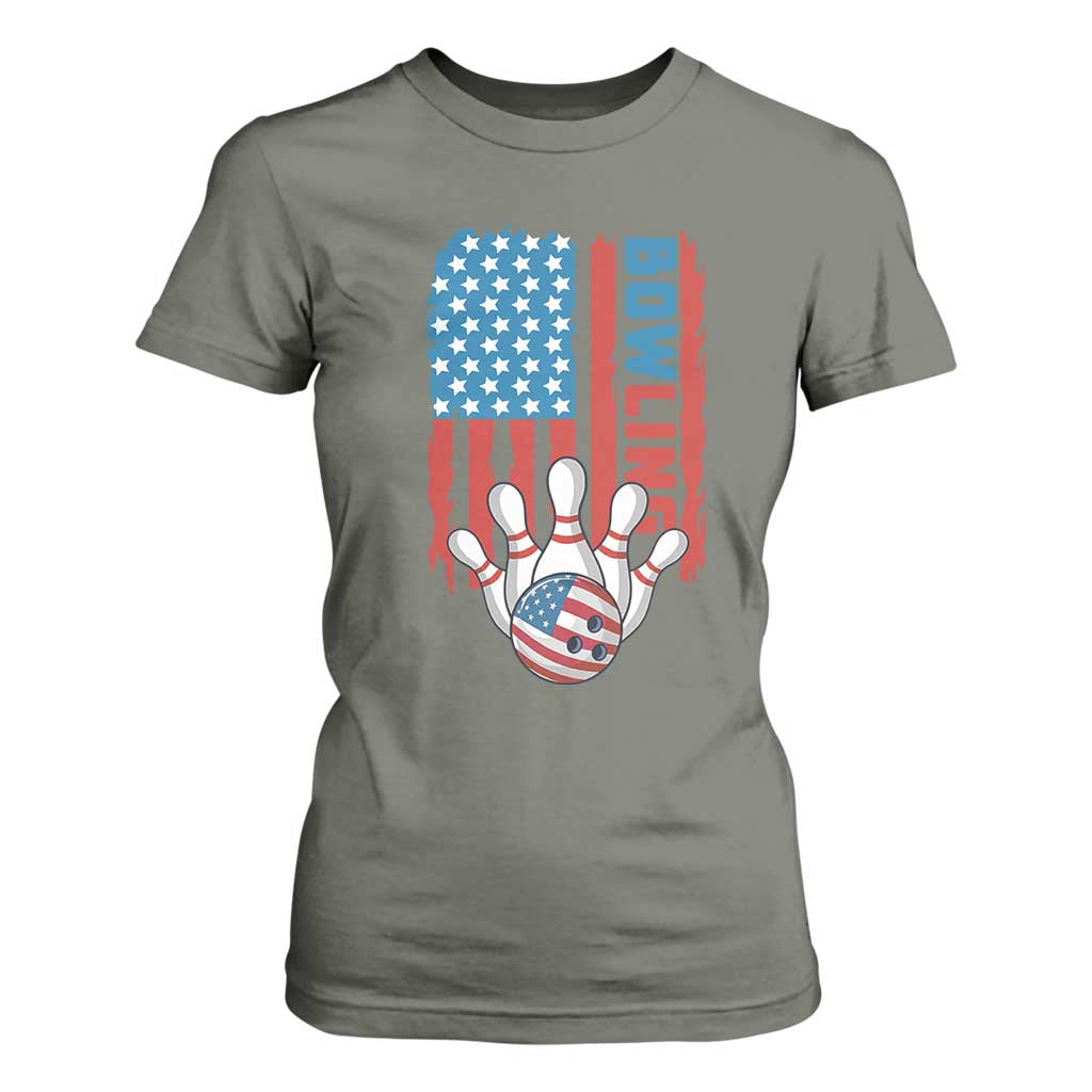 American Flag Patriotic Bowling T Shirt For Women Bowler Gift TS12 Military Green Print Your Wear