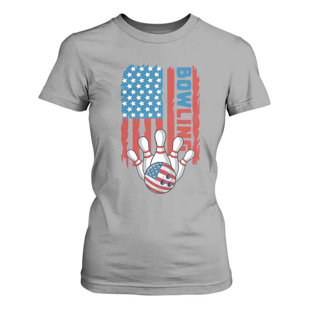 American Flag Patriotic Bowling T Shirt For Women Bowler Gift TS12 Sport Gray Print Your Wear