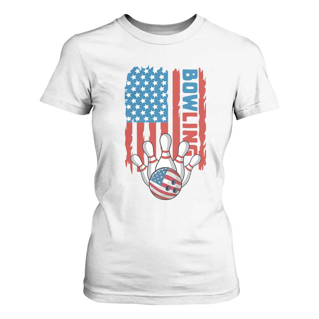 American Flag Patriotic Bowling T Shirt For Women Bowler Gift TS12 White Print Your Wear