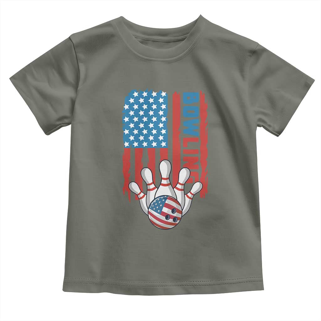 American Flag Patriotic Bowling Toddler T Shirt Bowler Gift TS12 Military Green Print Your Wear